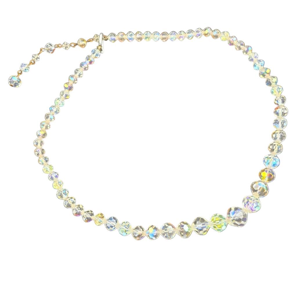 VINTAGE AURORA BOREALIS GRADUATED CRYSTAL BEAD NECKLACE 18" -20.5" Beads 20mm